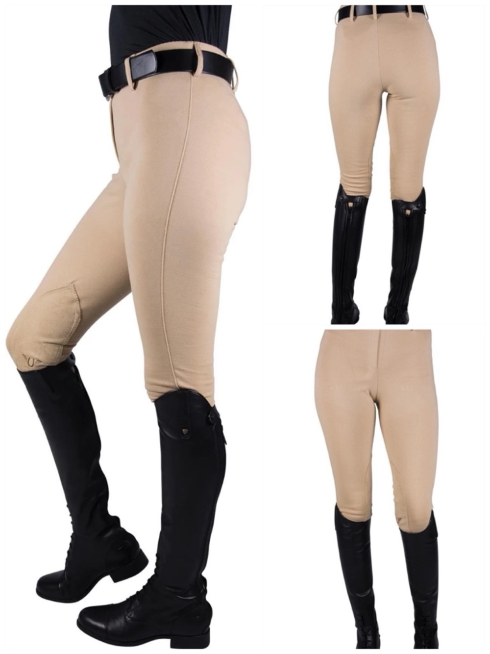 TuffRider High Rise Breeches Front Zip Knee Patch Riding Breeches Equestrian